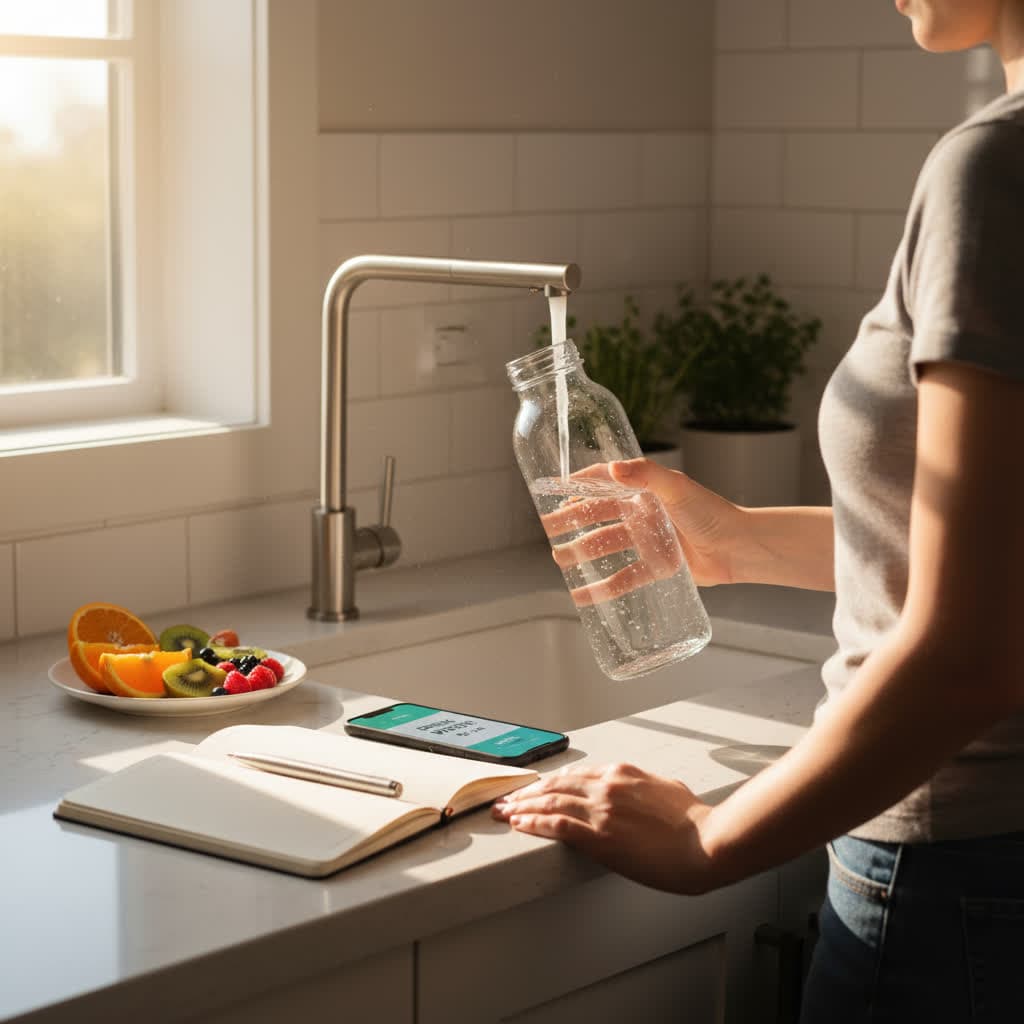 Daily water intake schedule showing optimal hydration timing throughout the day