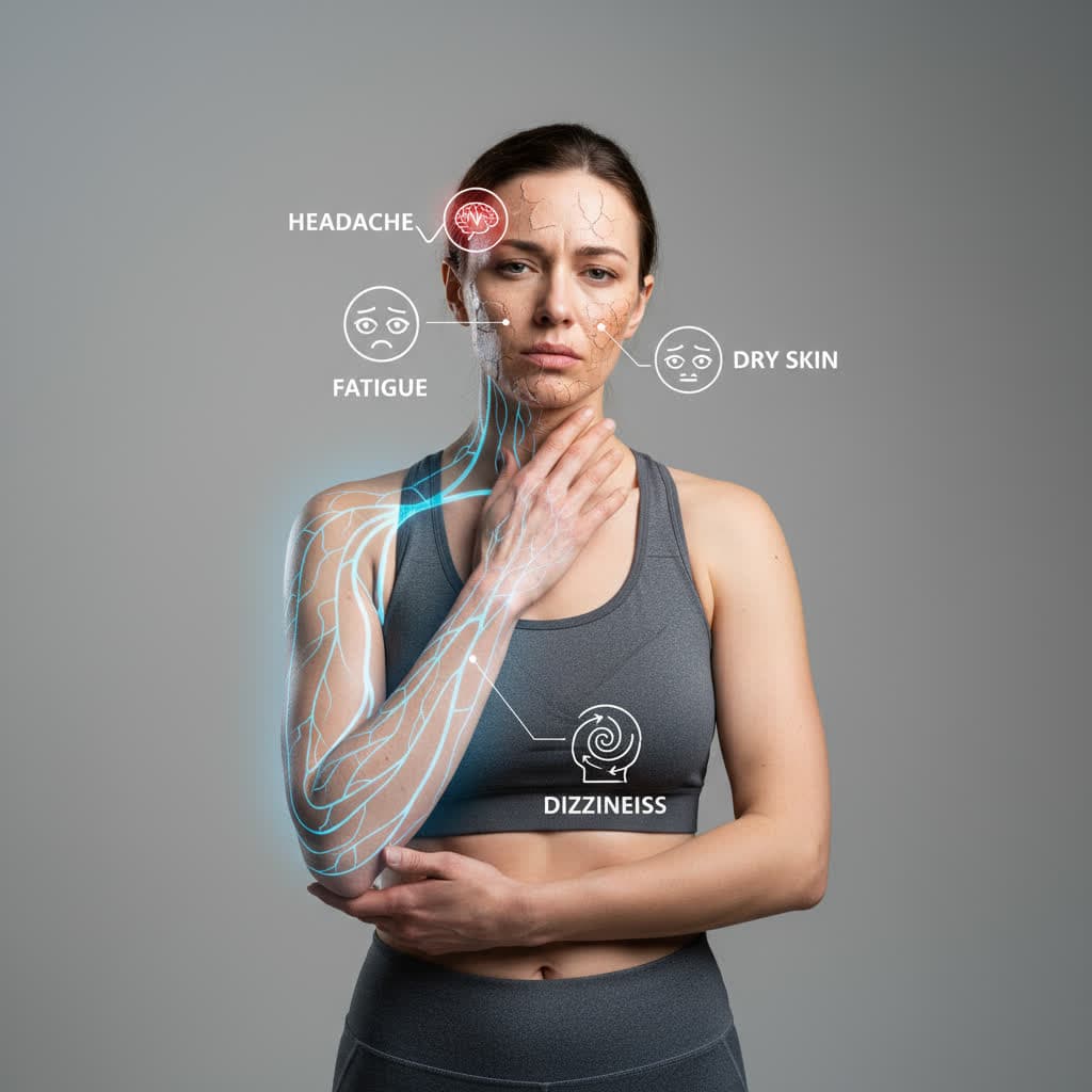 Human body showing dehydration warning signs and symptoms