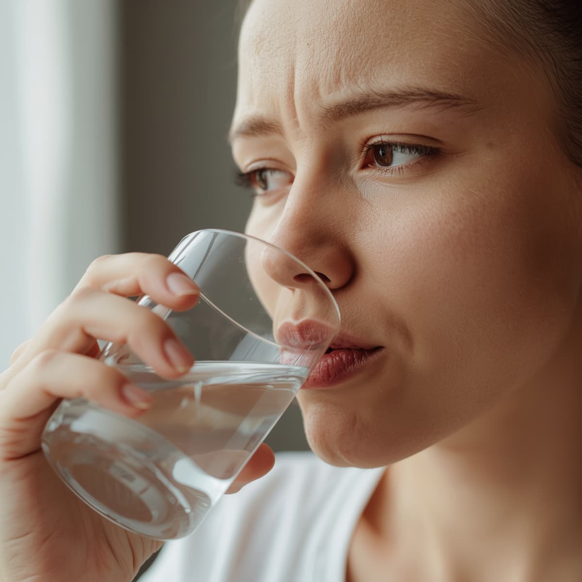 Person drinking water showing thirst and dry mouth symptoms