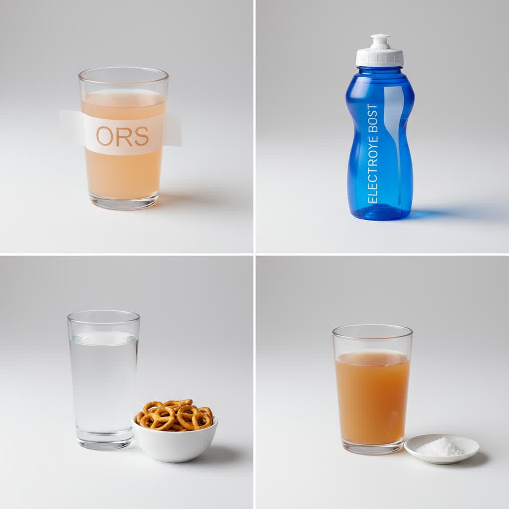 Measuring 6 teaspoons sugar and 1/2 teaspoon salt into 1 liter of water for ORS