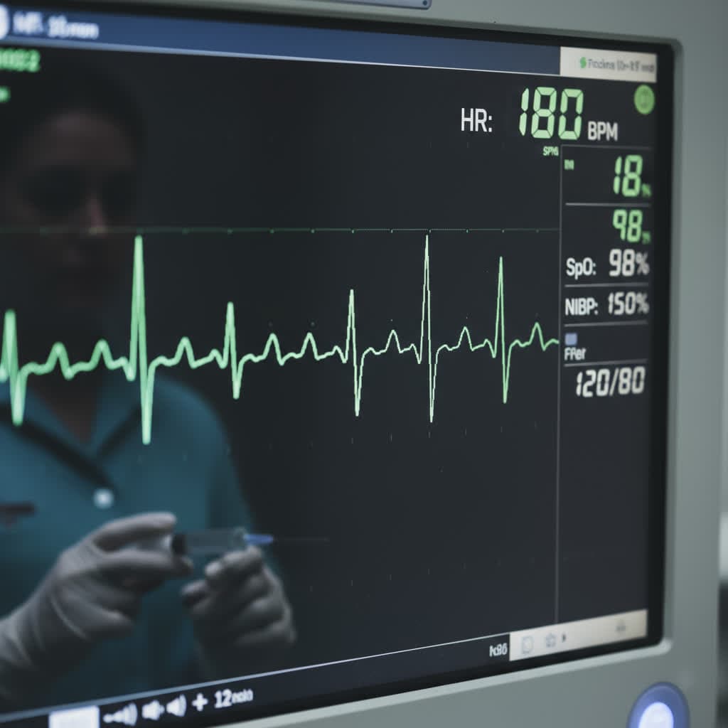 Heart rate monitor showing rapid heartbeat from severe dehydration