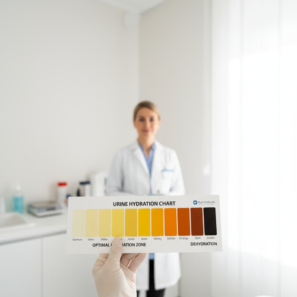 Urine color chart from clear to dark to gauge hydration